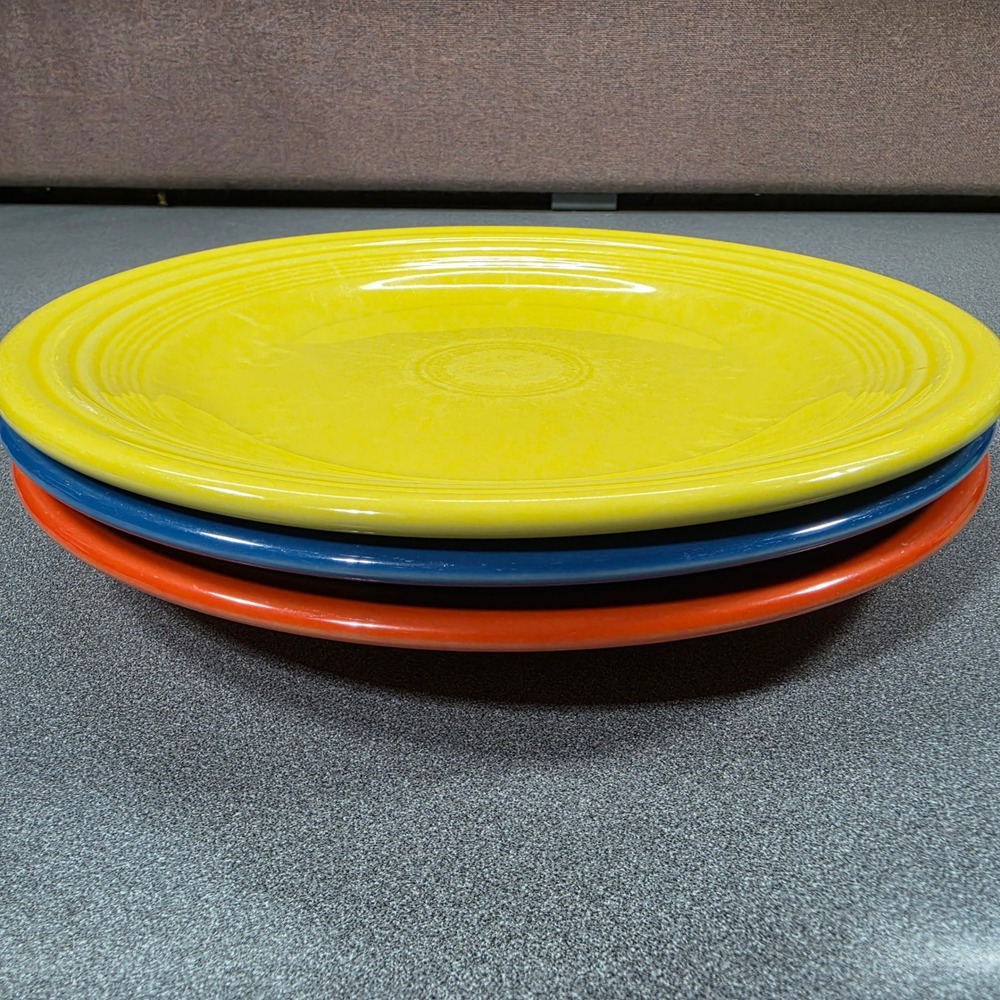 Fiesta Dinner Plates Set of 3 Multicolor Poppy Cobalt Sunflower Excellent